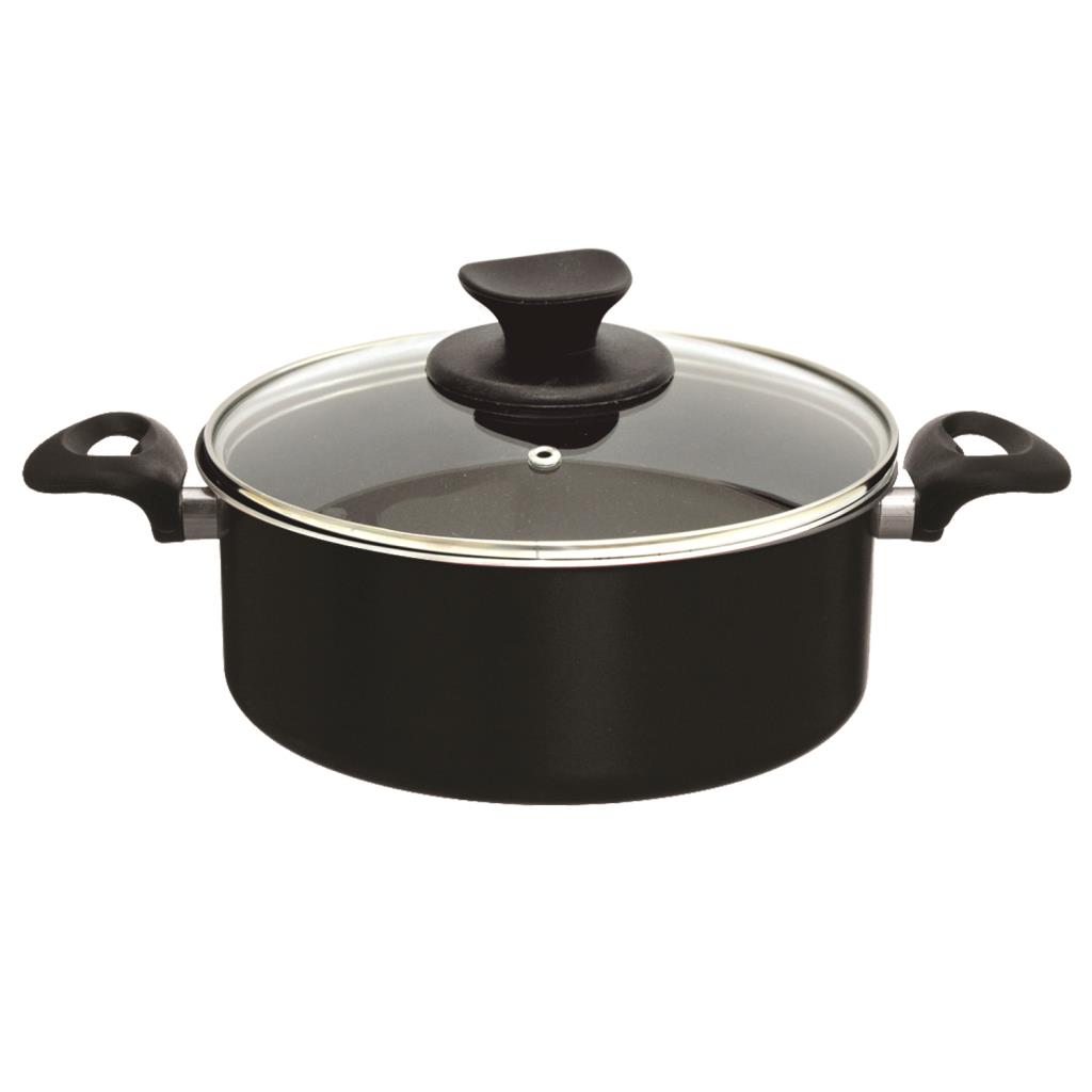 Caçarola premium tampa vidro antiaderente preto c/alças n16